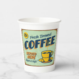 Gobelets En Papier Panneau métallique vintage - Café frais brassé