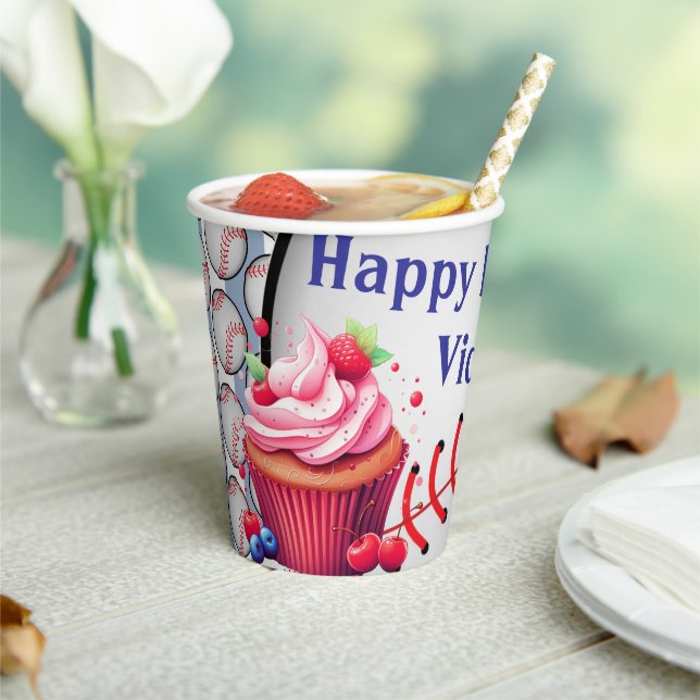 Gobelets En Papier Paper Cup Blue White Stripe Birthday Baseball (Insitu)