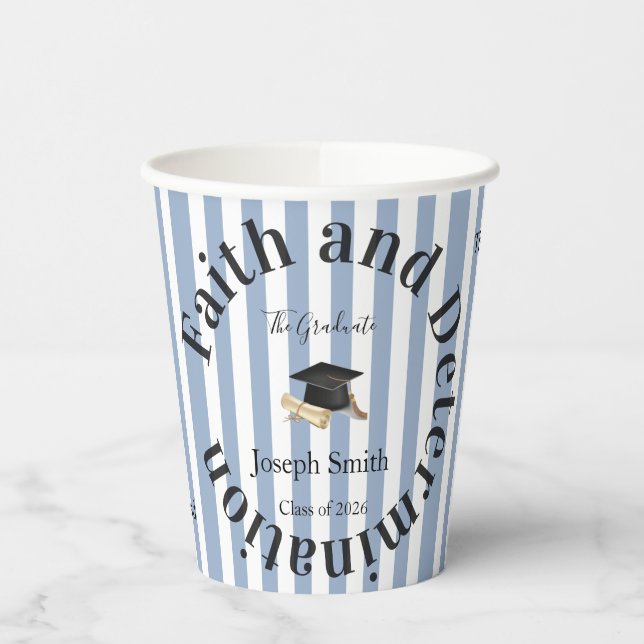 Gobelets En Papier Paper Cup Blue & White Stripe Graduate 2026 (Gauche)