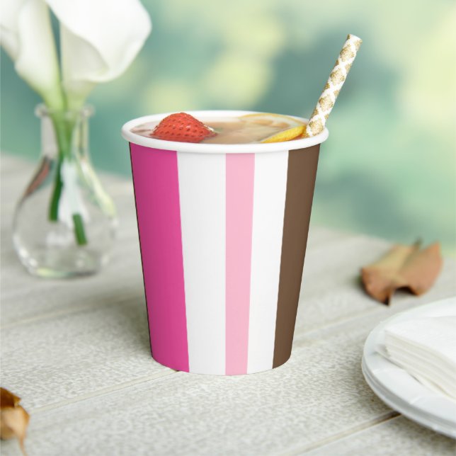Gobelets En Papier Paper Cup Brown & Pink Stripe  (Insitu)