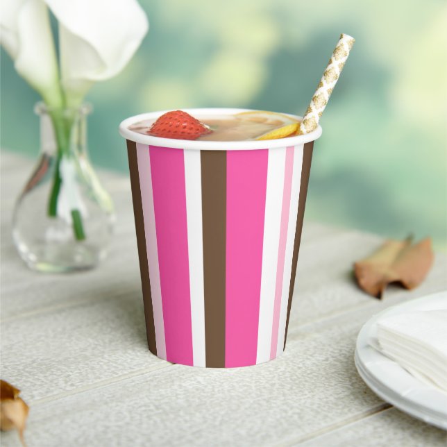 Gobelets En Papier Paper Cup Brown & Pink Stripe (Insitu)