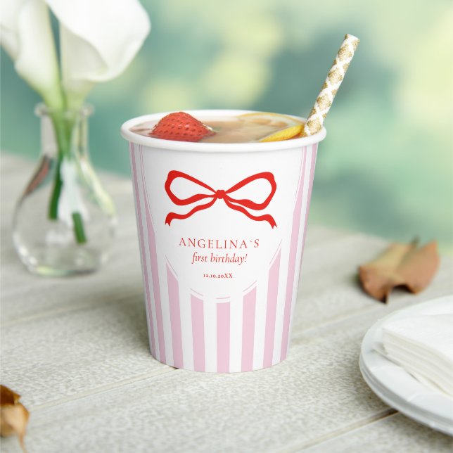 Gobelets En Papier  Paper Cups Baby's first birthday with soft pink. (Insitu)