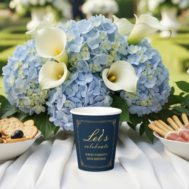 Gobelets En Papier Paper Cups Navy Gold 80th Birthday Let's Celebrate (SEE FULL SUITE AT BOTTOM)