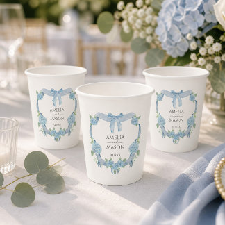 Gobelets En Papier Papier aquarelle mariage crête Hydrangea bleu