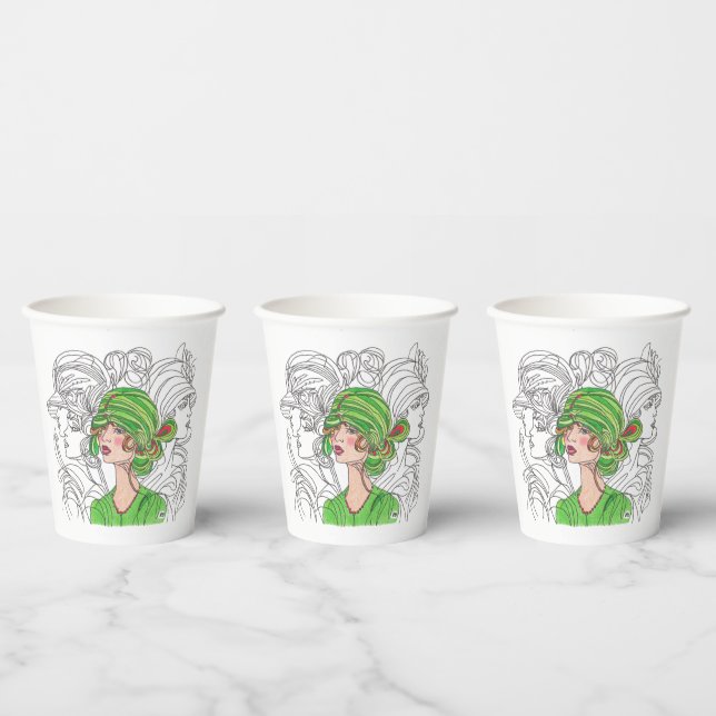 Gobelets En Papier Papier Coupe Green Flapper Girl (Multi)