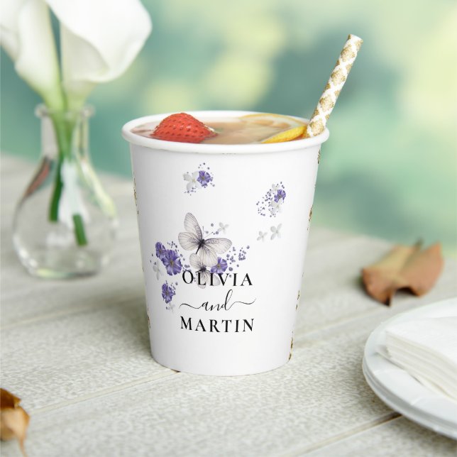 Gobelets En Papier Papier Cups pour Mariage Papillons Script (Insitu)