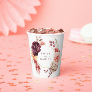 Gobelets En Papier Papier Fête de Mariage Bohème Luxuriant Herbe de P