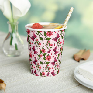 Gobelets En Papier Papier Floral Papillon Midnight Bloom