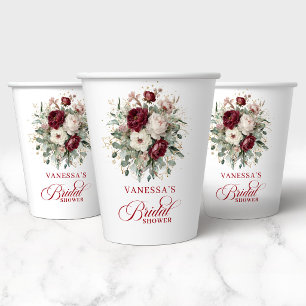 Gobelets En Papier Papier Luxueux Fleurs Rouge Profond Or pour Récept