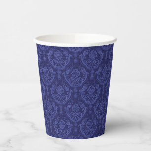 Gobelets En Papier Papier peint bleu fleuri damassé de luxe