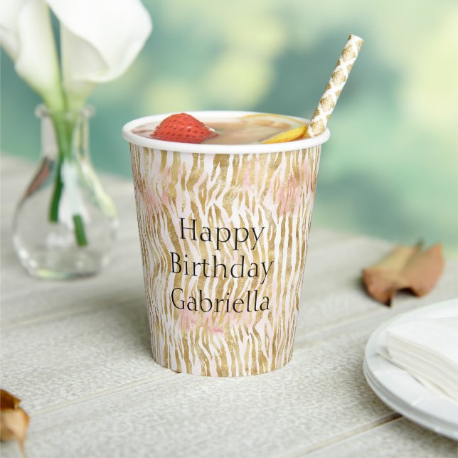 Gobelets En Papier Papier Zèbre rose or (Insitu)