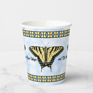 Gobelets En Papier Papillon à queue jaune bleu ciel personnalisé