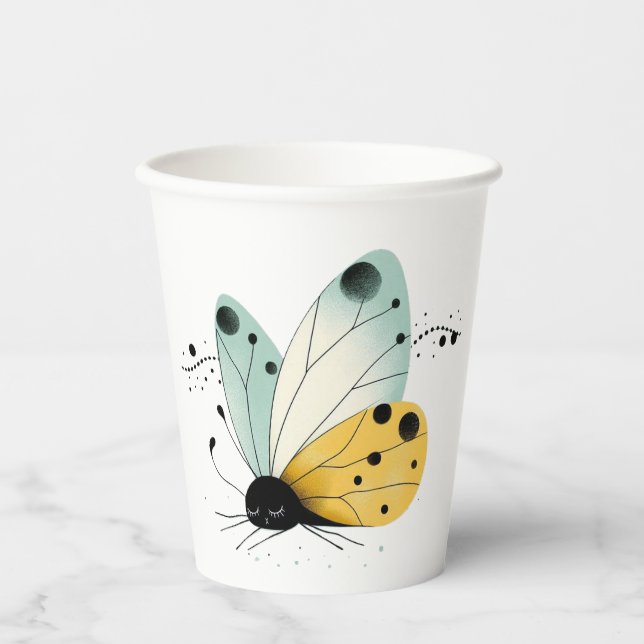 Gobelets En Papier Papillon Fantaisiste Endormi  (Recto)