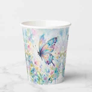 Gobelets En Papier Papillon Floral Aquarelle Coloré