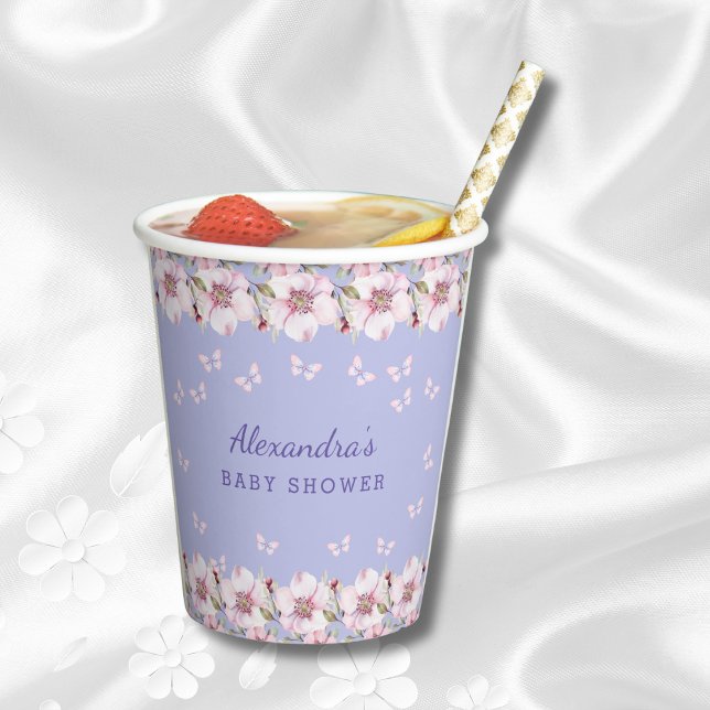 Gobelets En Papier Papillon rose bleu Dusty Baby shower (Créateur téléchargé)