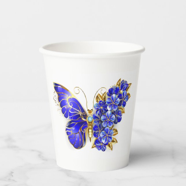 Gobelets En Papier Papillon Saphir Fleur (Recto)
