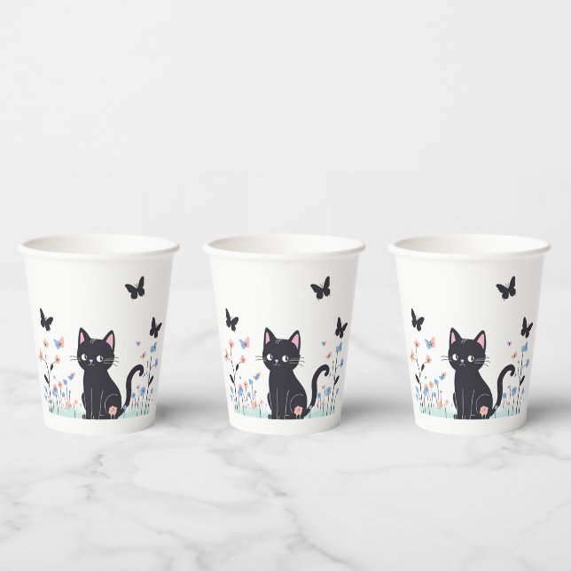 Gobelets En Papier Papillons d'observation des chats noirs (Multi)