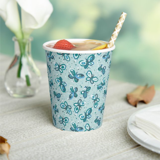 Gobelets En Papier Papillons doodle bugs - turquoise - motif. (Insitu)