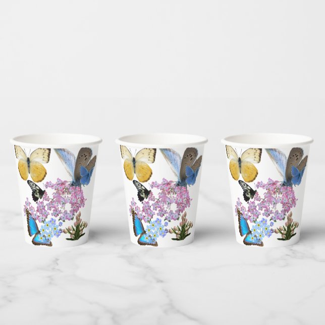 Gobelets En Papier Papillons et fleurs (Multi)