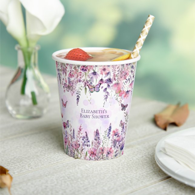Gobelets En Papier Papillons et Fleurs sauvages blancs (Insitu)