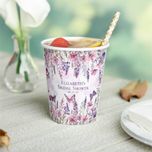 Gobelets En Papier Papillons Violets Roses et Fleurs Sauvages Floral