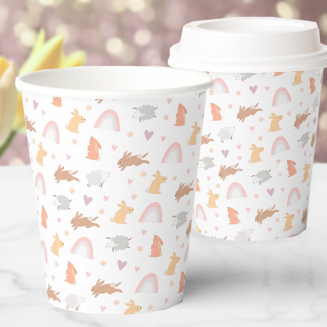 Gobelets En Papier Pâques Printemps Anniversaire Bunny Motif (Easter Spring Birthday Bunny Pattern Paper Cups)