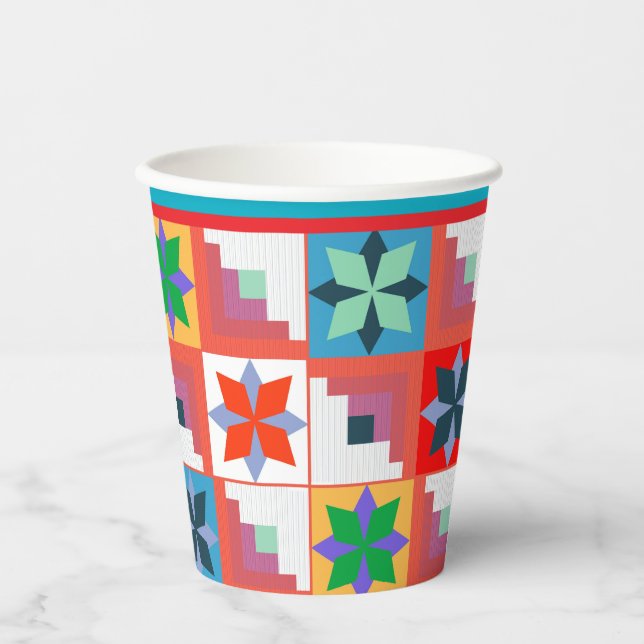 Gobelets En Papier Parchemin multicolore motif géométrique (Recto)