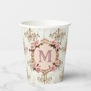 Gobelets En Papier Parti de coquette Rococo initial personnalisé