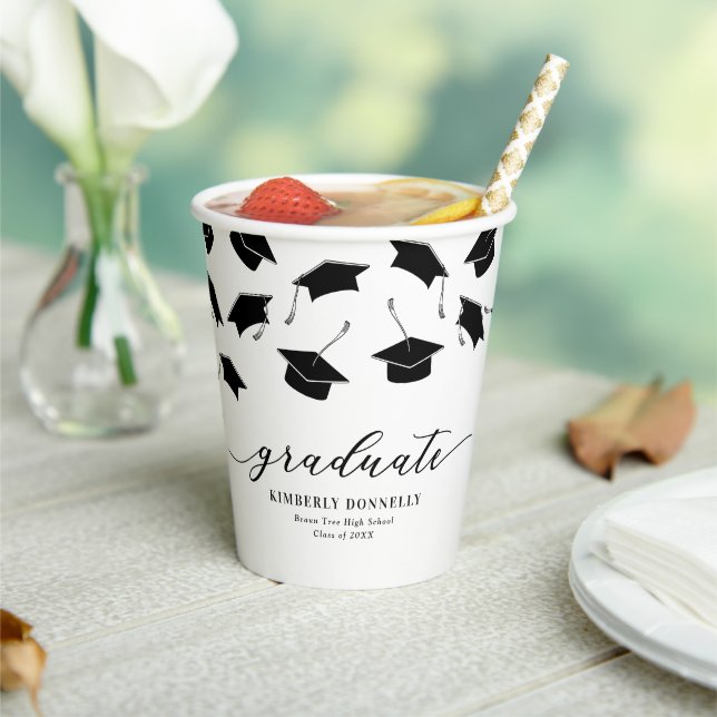 Gobelets En Papier Parti de graduation noir blanc moderne (Insitu)