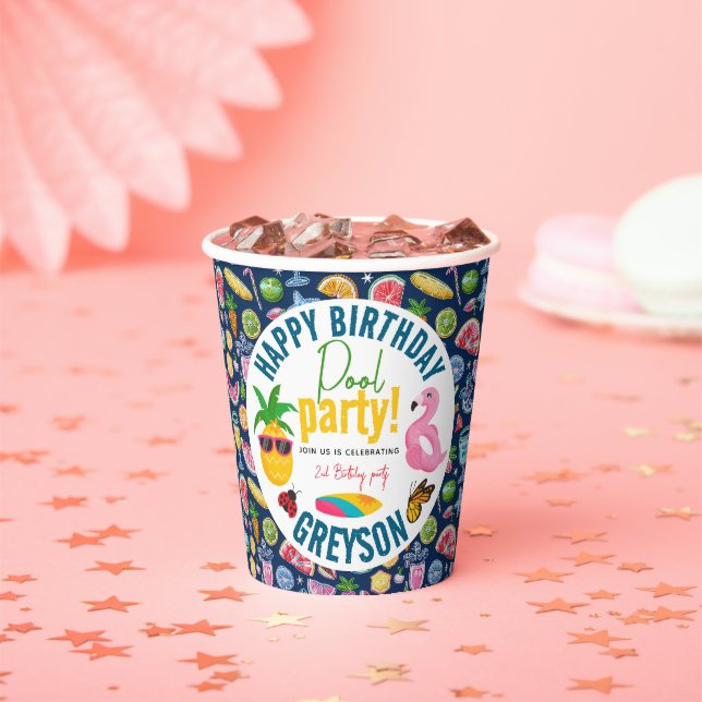 Gobelets En Papier Partie du pool | Fête d'anniversaire à thème d'été (Insitu)