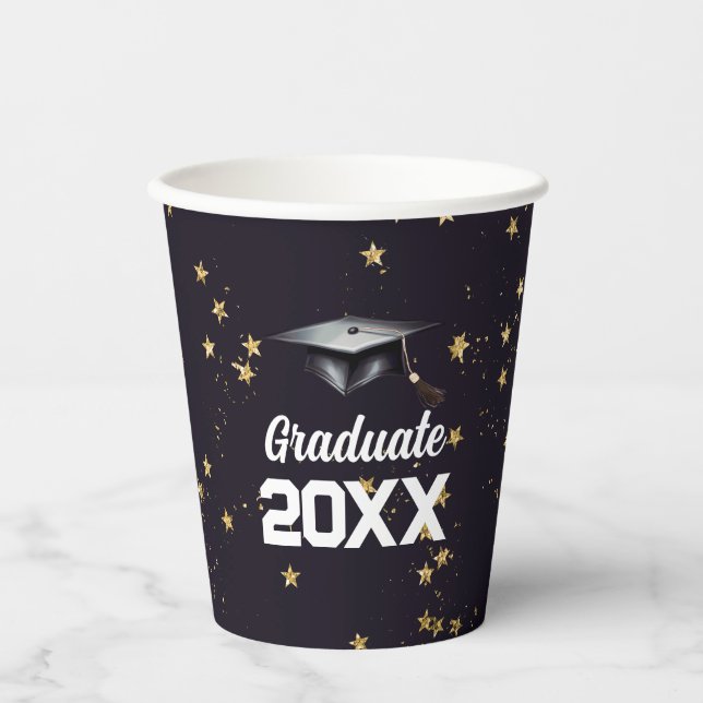 Gobelets En Papier Parties scintillant d'or Bleu Graduate Confetti Gr (Recto)