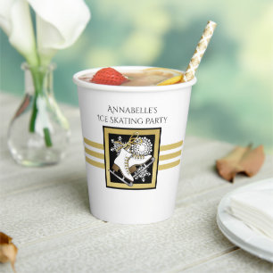 Gobelets En Papier Parties scintillant d'or Patinage noir blanc glace