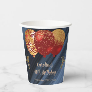 Gobelets En Papier Parties scintillant élégante & Gold Red Balloons 4