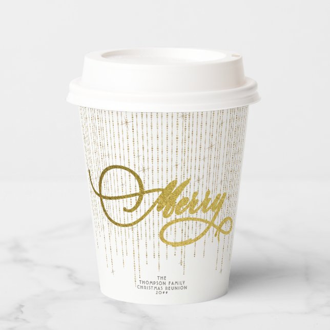 Gobelets En Papier Parties scintillant Gold Script Rouge Blanc Famill (Recto)