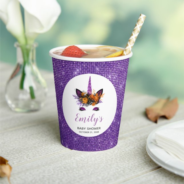 Gobelets En Papier Parties scintillant mignonne violet Unicorn Girls  (Insitu)