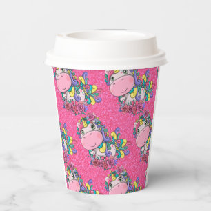 Gobelets En Papier Parties scintillant Pastle Rose noir Unicorne tass
