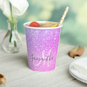Gobelets En Papier Parties scintillant rose moderne étincelles Nom pe