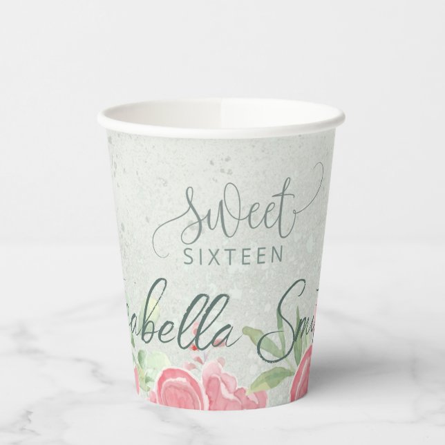 Gobelets En Papier Parties scintillant verte douce et rose Sweet sixt (Gauche)