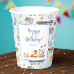 Gobelets En Papier Party Animals on Train Kid Jungle Happy Birthday<br><div class="desc">Add a special touch to your little boy or girl's big day with this custom jungle-themed birthday party paper cup. There is a lion with a top hat, a giraffe with a bow tie, and an elephant with a party hat and balloons. All safari animals are painted in watercolor and...</div>