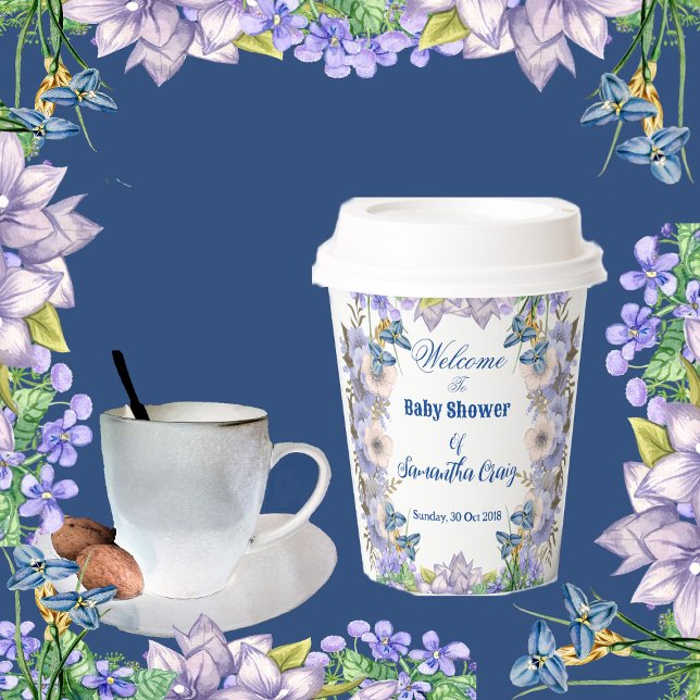Gobelets En Papier Pastel Blue Blooms Purple Lilac Baby shower Floral (Pastel Blue Blooms Purple Lilac Floral Baby Shower Paper Cups)