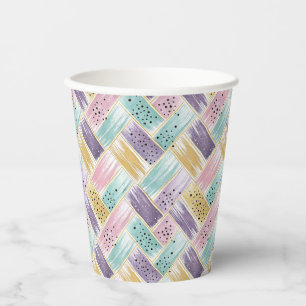 Gobelets En Papier Pastel Brushstroke & Gold Crisscross Abstrait