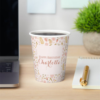 Gobelets En Papier Pastel Fleurs sauvages roses pour Anniversaire de 