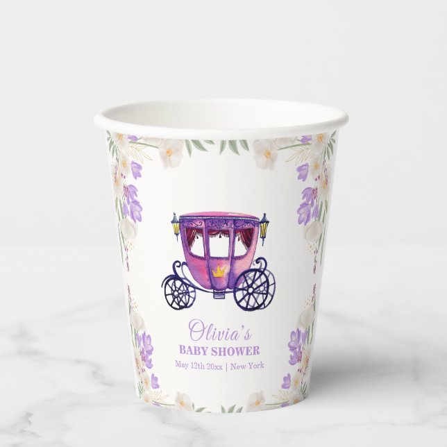 Gobelets En Papier Pastel Floral Princess Carriage Girl Baby Shower  (Recto)