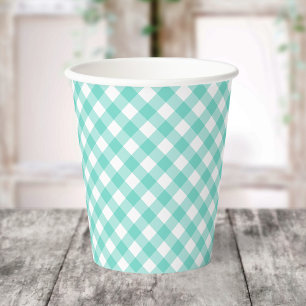 Gobelets En Papier Pastel Mint Turquoise En vichy Tasses en Papier