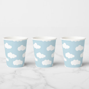 Gobelets En Papier Pastel Nuages Asthétique Bleu Et Blanc Bleu