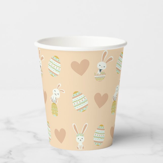 Gobelets En Papier Pastel Pâques délice : Motif lapin et oeufs (Recto)