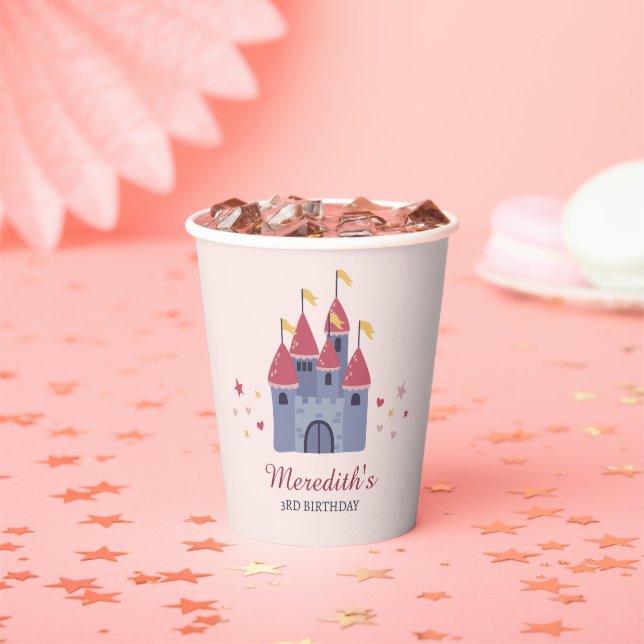 Gobelets En Papier Pastel Pink Enchanted Castle Hearts & Stars Party (Insitu)