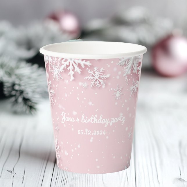 Gobelets En Papier Pastel Pink Winter Wonderland Snowflake (Créateur téléchargé)