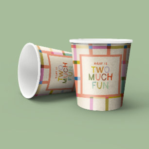 Gobelets En Papier Pastel Plaid "Two Many Fun" 2e anniversaire person