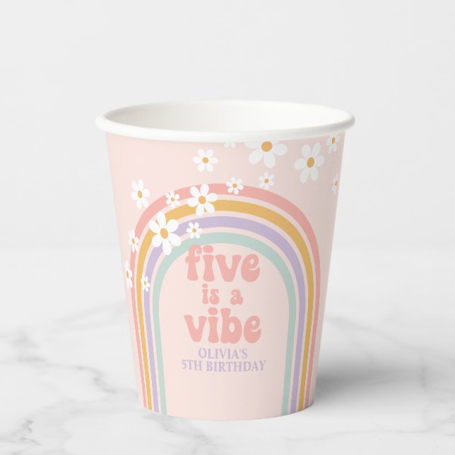 Gobelets En Papier Pastel rainbow Five est une ambiance de 5e anniver (Recto)